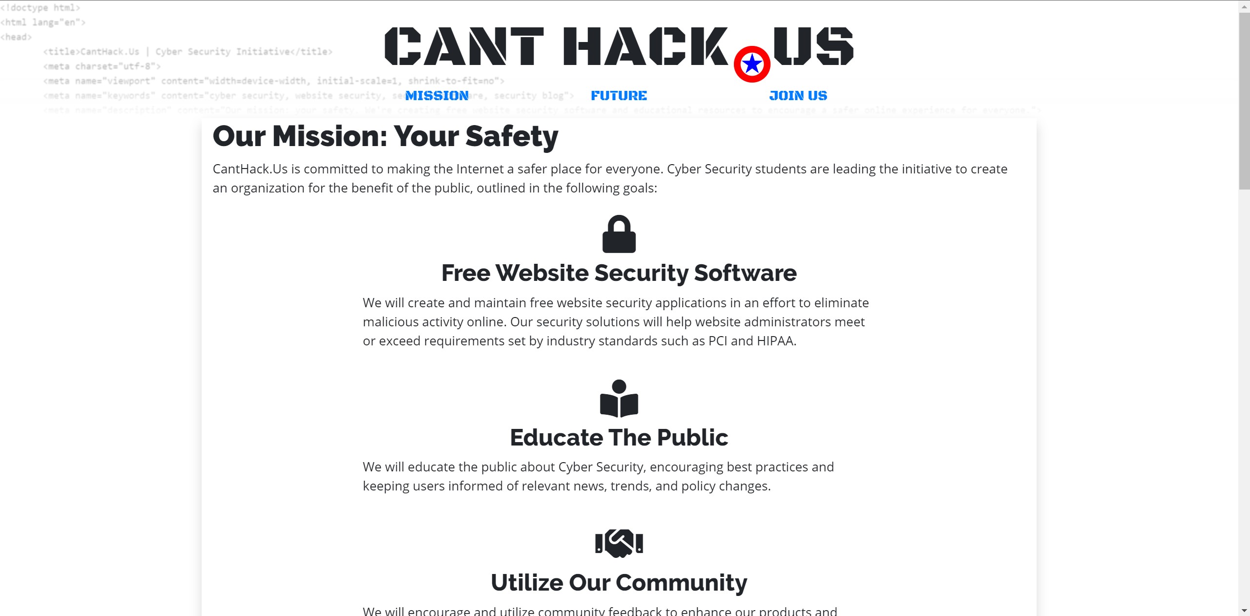 security website landing page