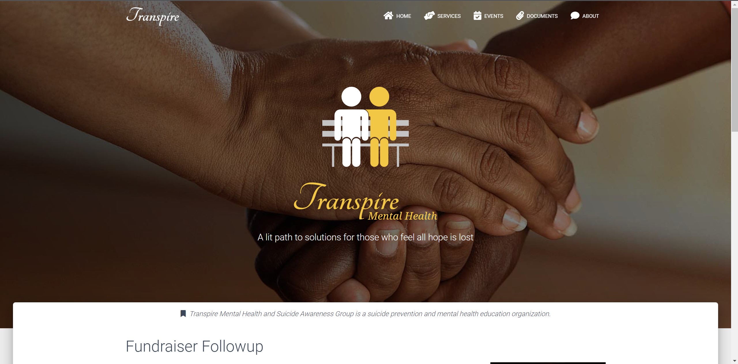 mental health landing page with people holding hands